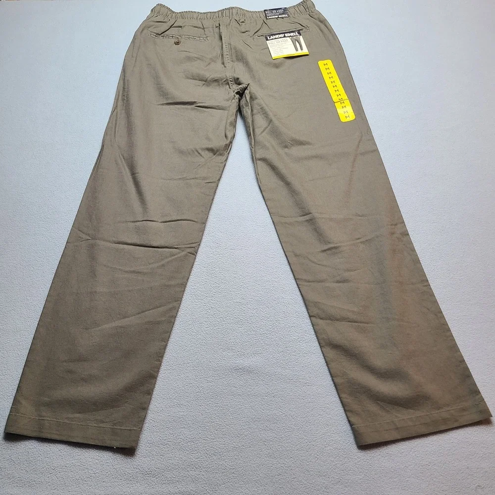 Lands' End Pull On Pant Mens Medium Olive Green Cotton Linen Drawcord Classic